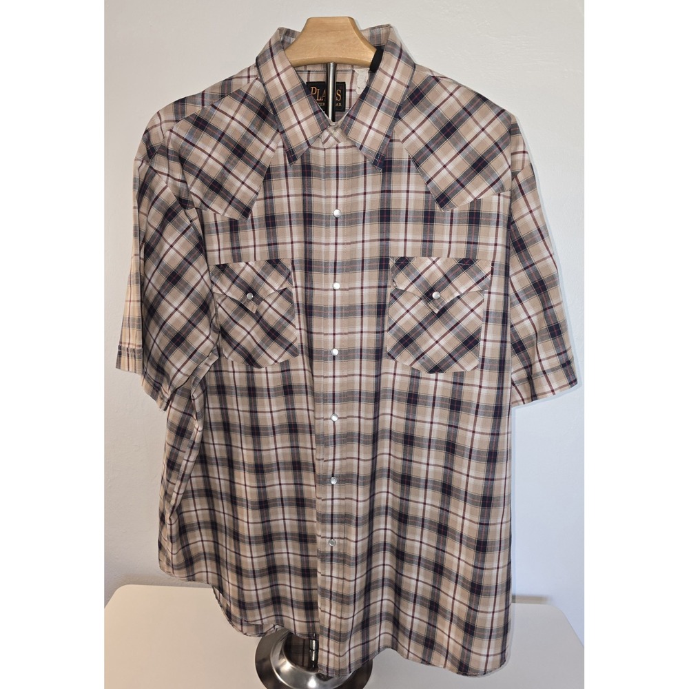 Vintage PLAINS Western Wear Men's Short Sleeve Shirt Size XL Country Cowboy -285